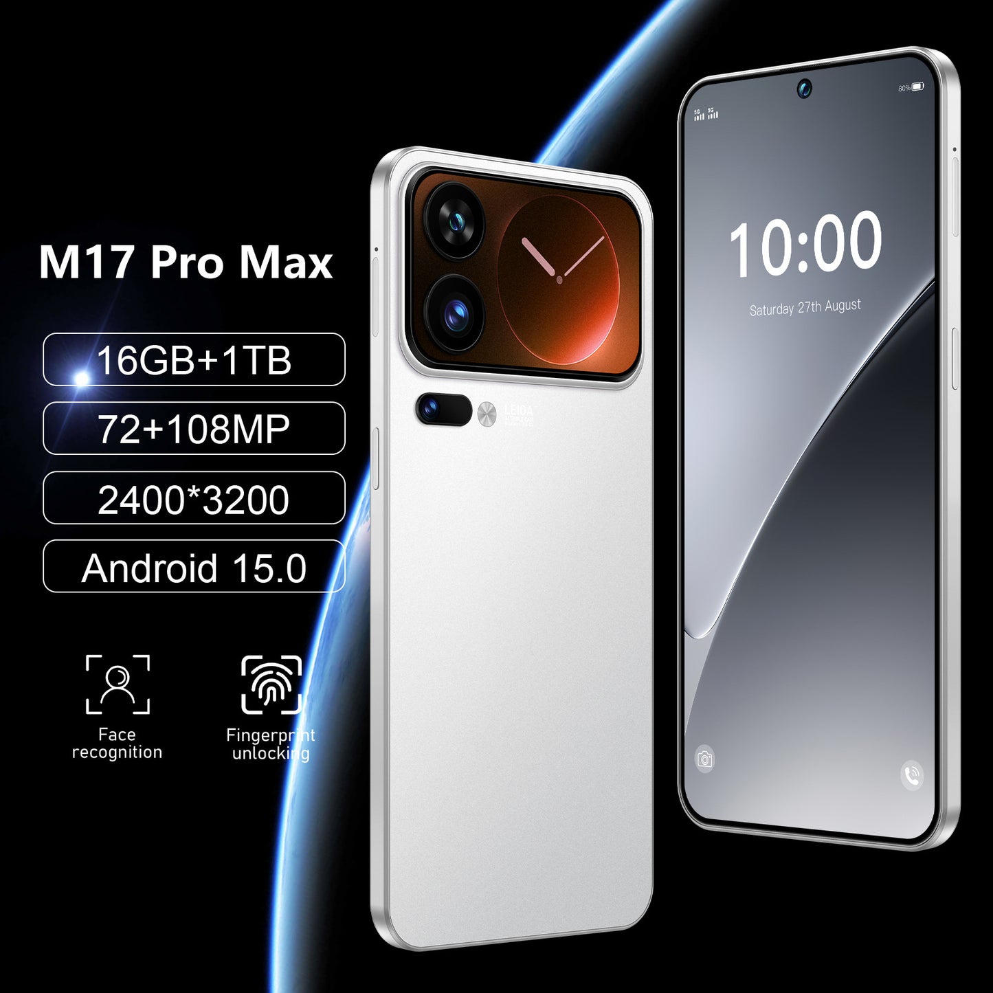Smartphone M17 Pro Max – Grand Écran & Design Premium