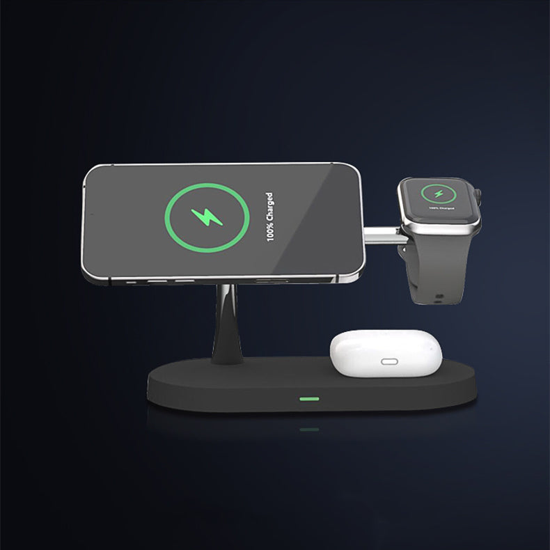 Station de Charge Sans Fil 5-en-1 Magnétique 15W – iPhone, Watch, AirPods + Veilleuse & Support