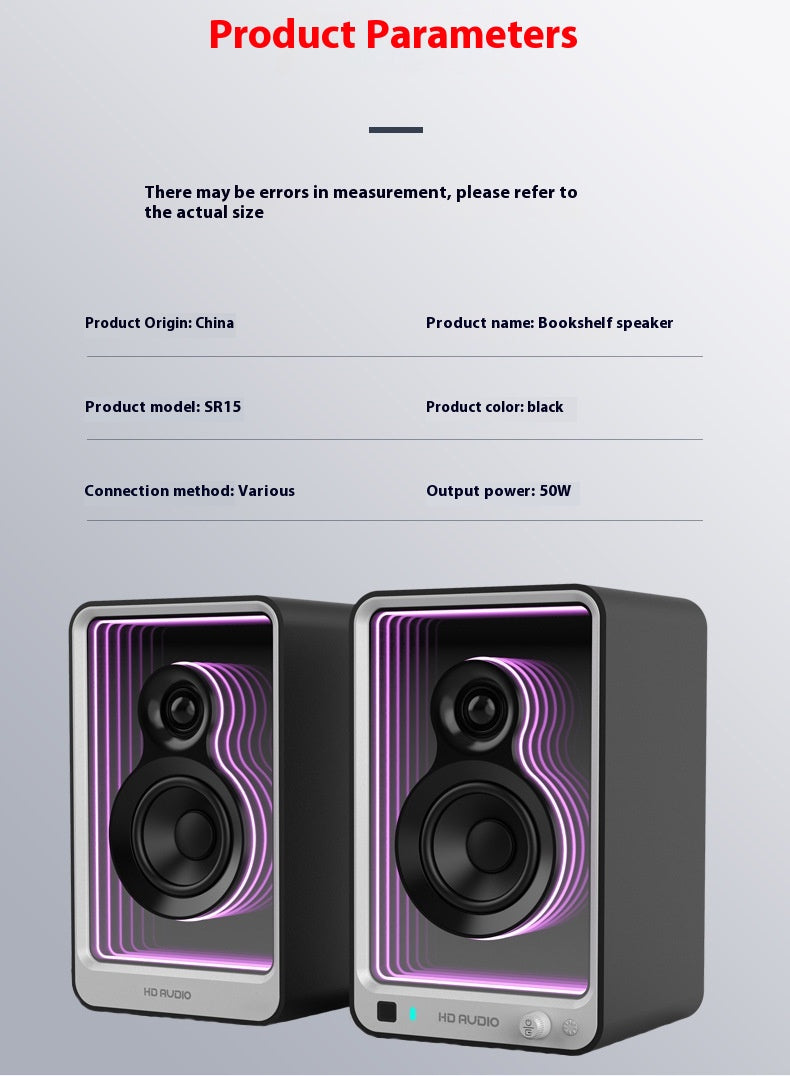 Enceintes PC HIFI 2.0 – 50W, Bluetooth, Optique, HDMI ARC, USB – Éclairage RGB