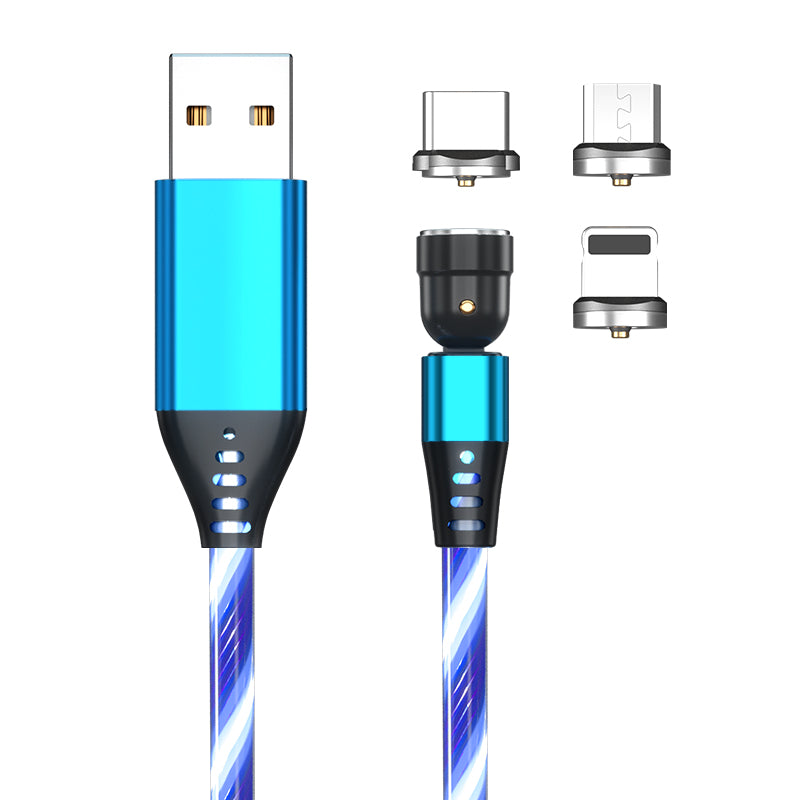 Câble Magnétique Rotatif 540° LED – Charge Rapide 3A USB-C / Micro USB / iPhone