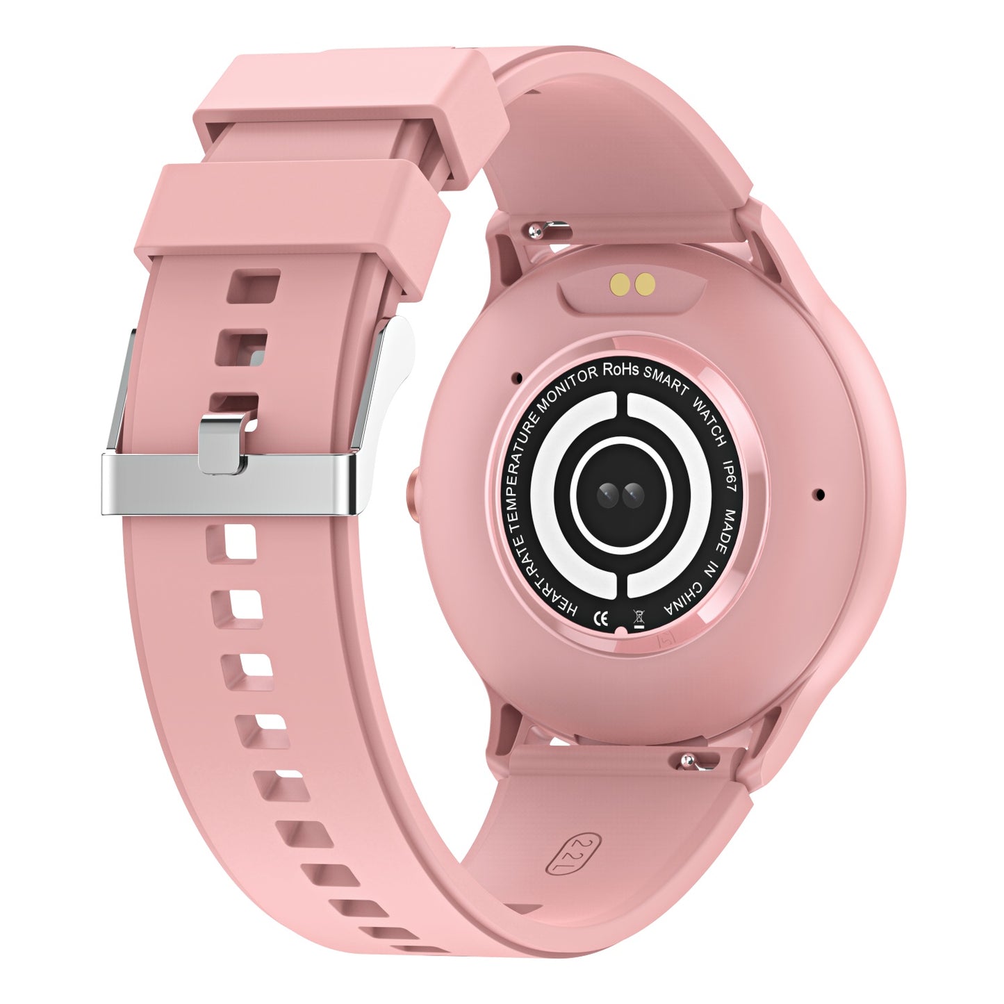 Montre Connectée – Écran Rond 1.53" | Bracelet Silicone | Noir & Rose