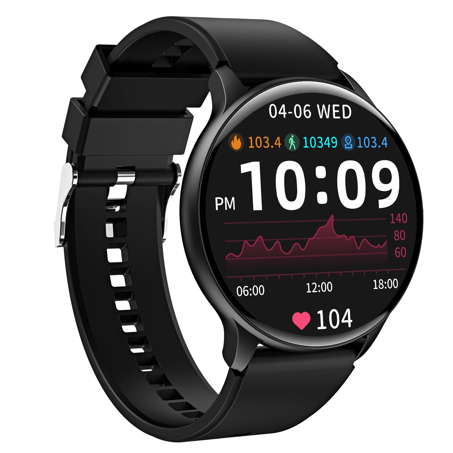 Montre Connectée – Écran Rond 1.53" | Bracelet Silicone | Noir & Rose
