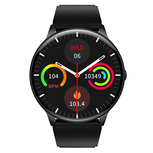 Montre Connectée – Écran Rond 1.53" | Bracelet Silicone | Noir & Rose