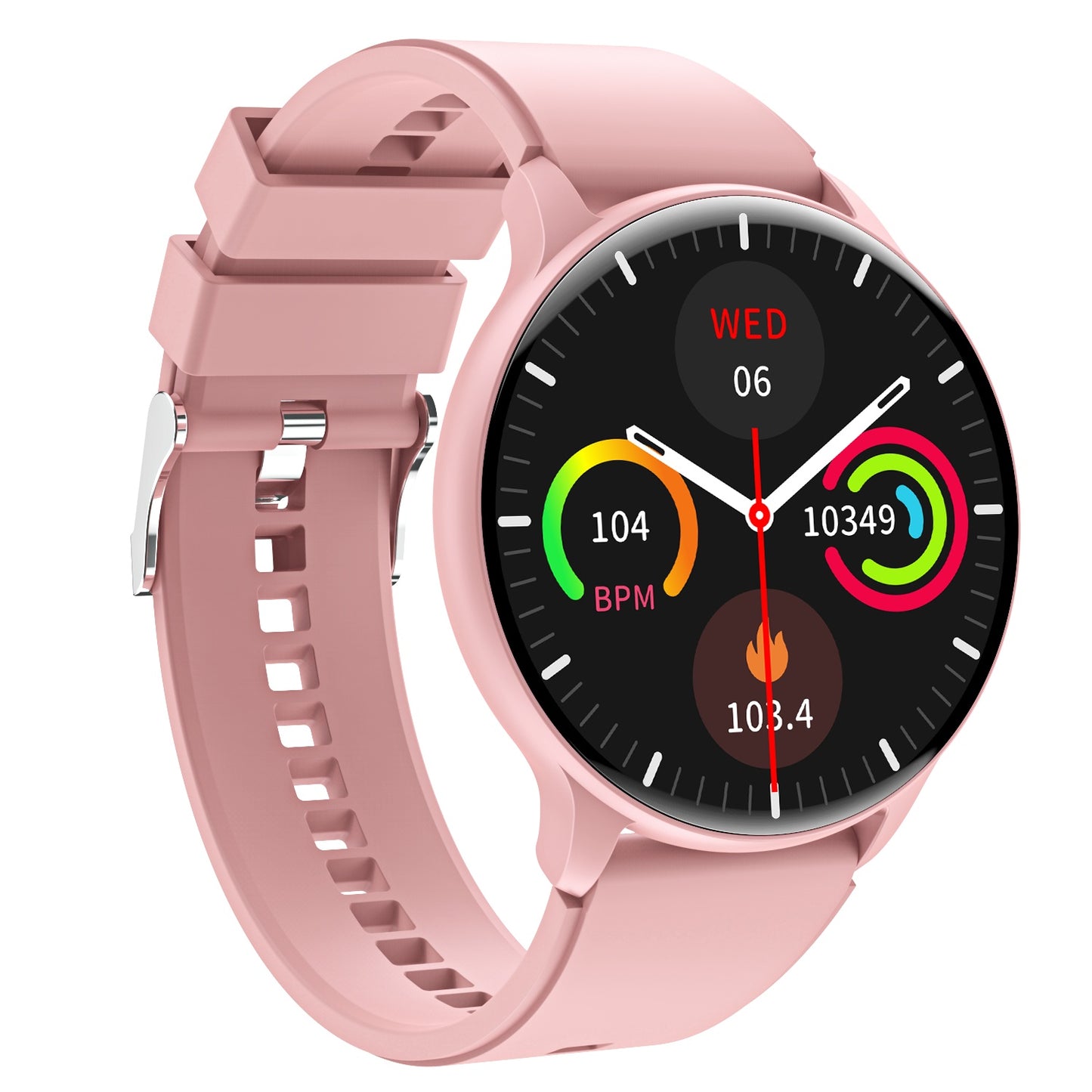 Montre Connectée – Écran Rond 1.53" | Bracelet Silicone | Noir & Rose