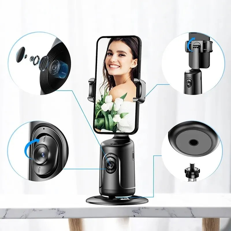 Support Tracking IA 360° – Suivi de Visage Automatique pour Smartphone, Vlog & Live