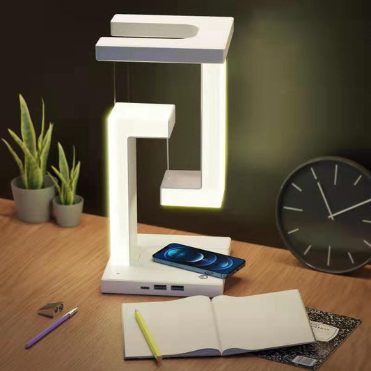 Lampe de Bureau Lévitation Magnétique avec Chargeur Sans Fil QI – Veilleuse Design