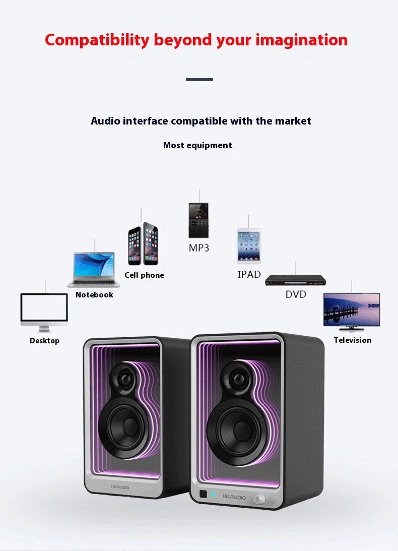 Enceintes PC HIFI 2.0 – 50W, Bluetooth, Optique, HDMI ARC, USB – Éclairage RGB