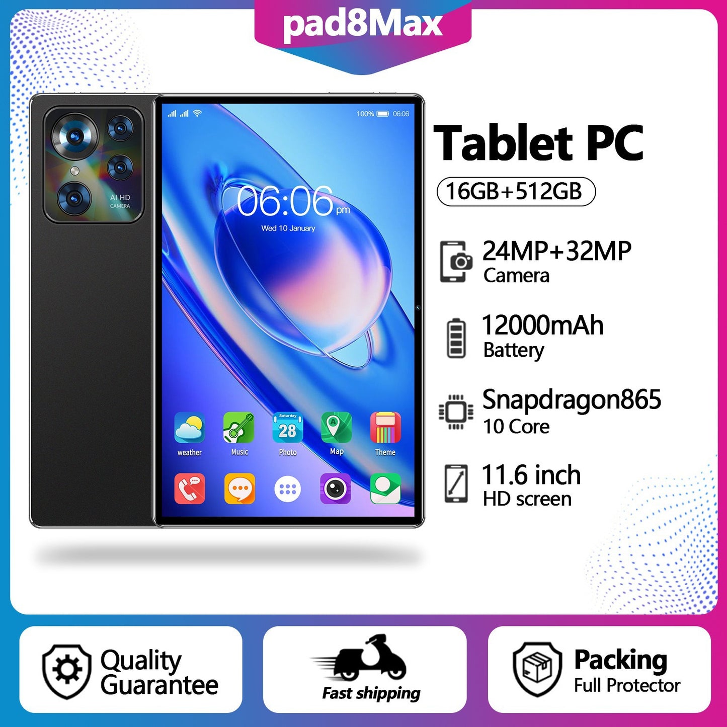 Tablette PC 10 pouces – Android Google Edition, Appels 4G, Batterie 9h