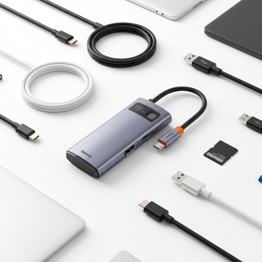Hub USB-C Baseus Metal Shimmer – Hero Shot avec câbles