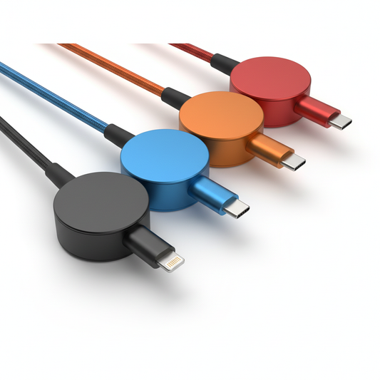 Câble rétractable 3-en-1 Lightning Micro USB USB-C Noir Bleu Orange Rouge — nexzo