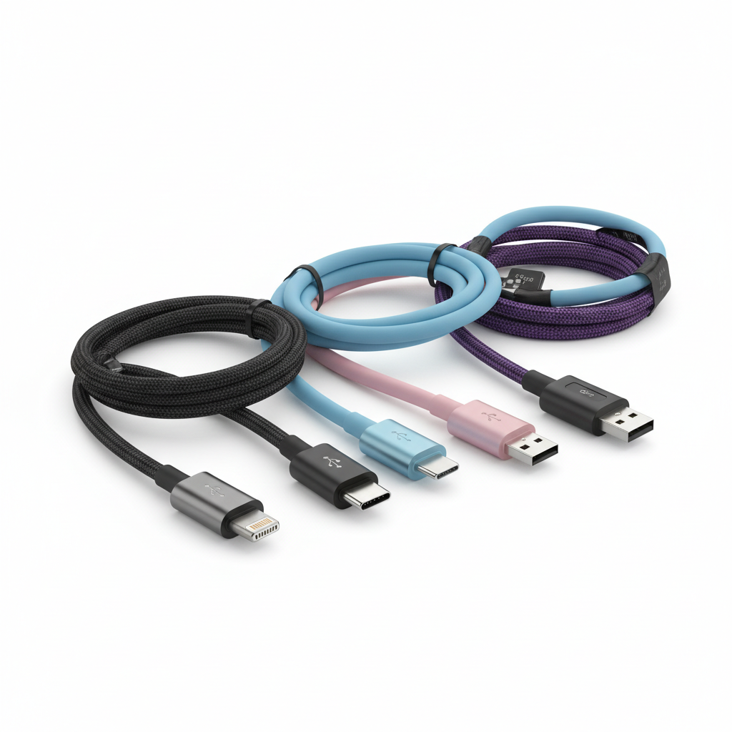 Câble 4-en-1 charge rapide Lightning USB-C OTG silicone tressé Noir Bleu Rose Violet — nexzo