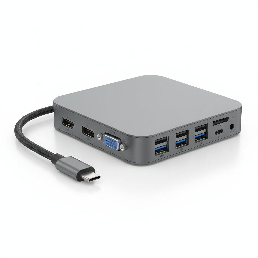 Hub USB-C 11-en-1 HDMI VGA RJ45 USB 3.0 SD PD gris station d'accueil — nexzo
