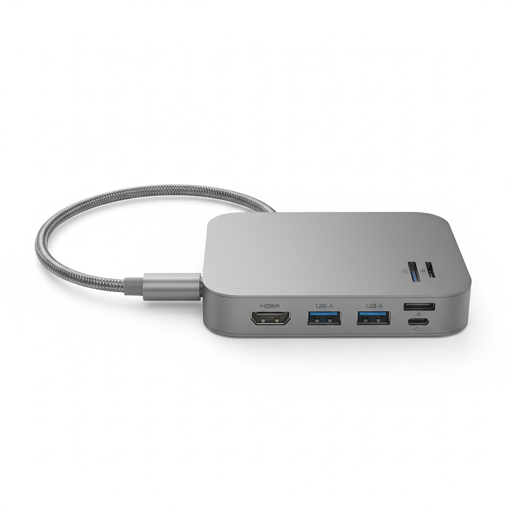 Hub USB-C 9-en-1 aluminium gris sidéral nexzo — HDMI 4K VGA SD