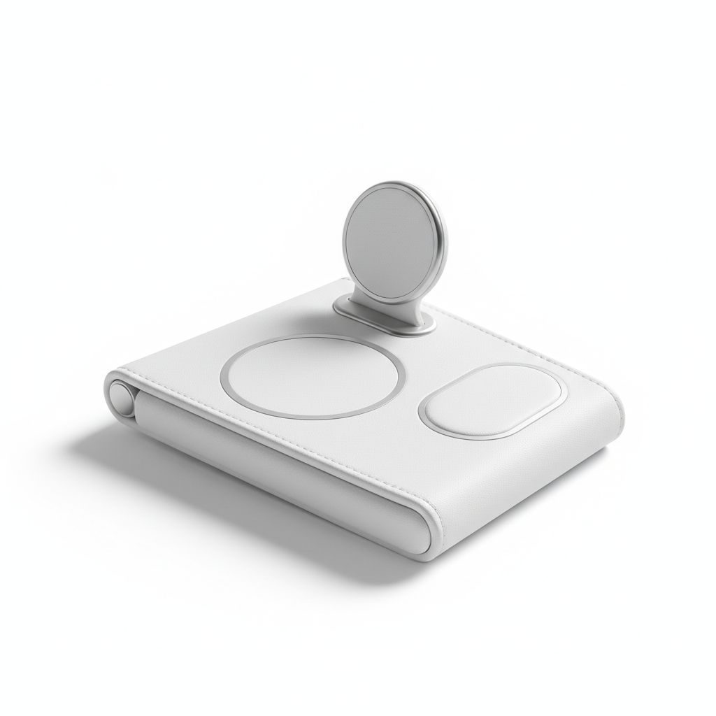 Station de charge sans fil 3-en-1 magnétique pliable cuir PU Blanc — nexzo