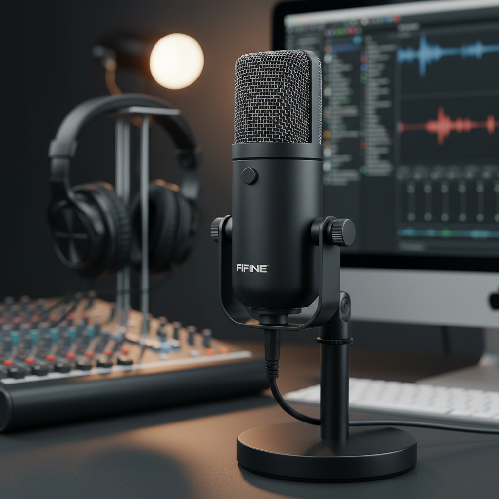 Microphone FIFINE - Vue produit sur support de bureau