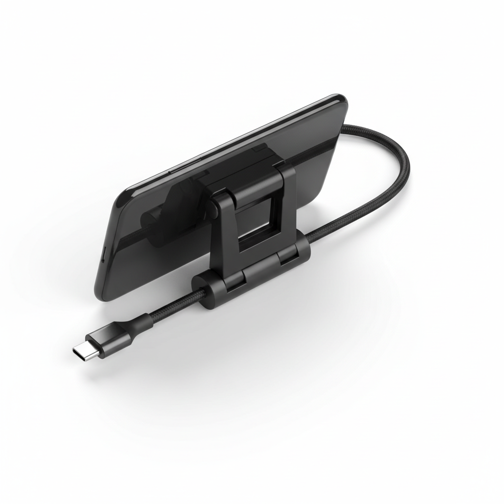 Câble 2-en-1 avec support téléphone intégré charge rapide 240W USB-C Noir — nexzo