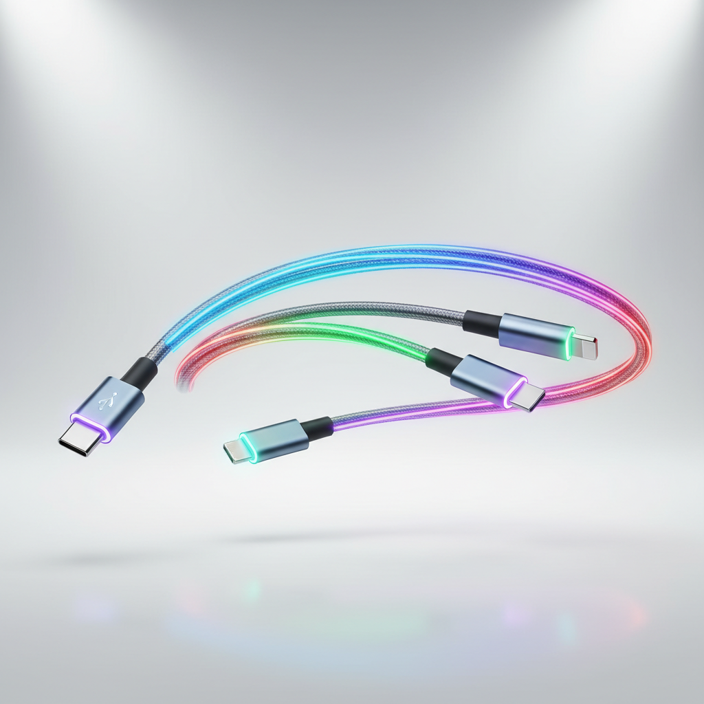Câble 3-en-1 LED Streamer charge rapide 2.4A USB-C Lightning Micro USB — nexzo