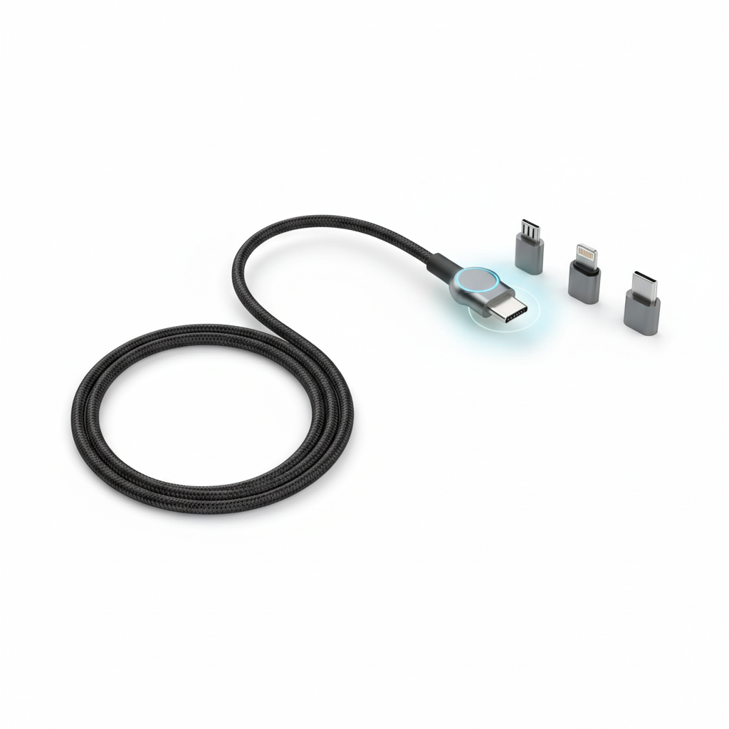 Câble magnétique 3-en-1 tête interchangeable Micro USB Lightning USB-C Noir 1m — nexzo