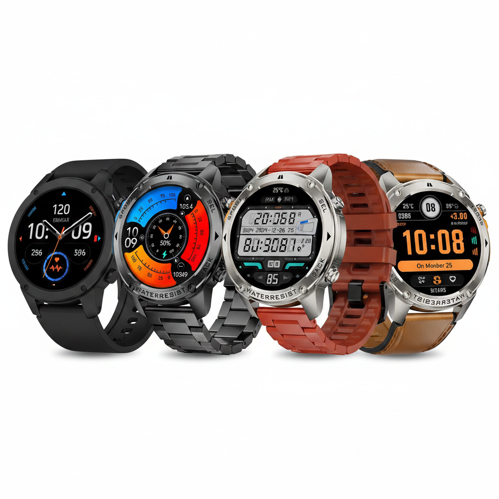 Smartwatch AMOLED GPS — 4 variantes bracelets