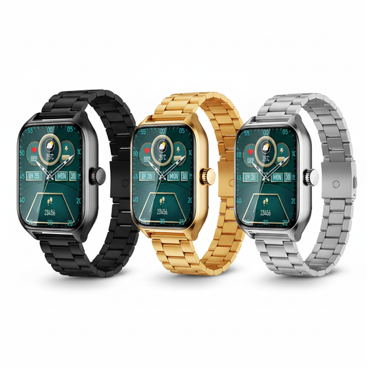 Smartwatch Bluetooth Sport — Noir, Or & Argent