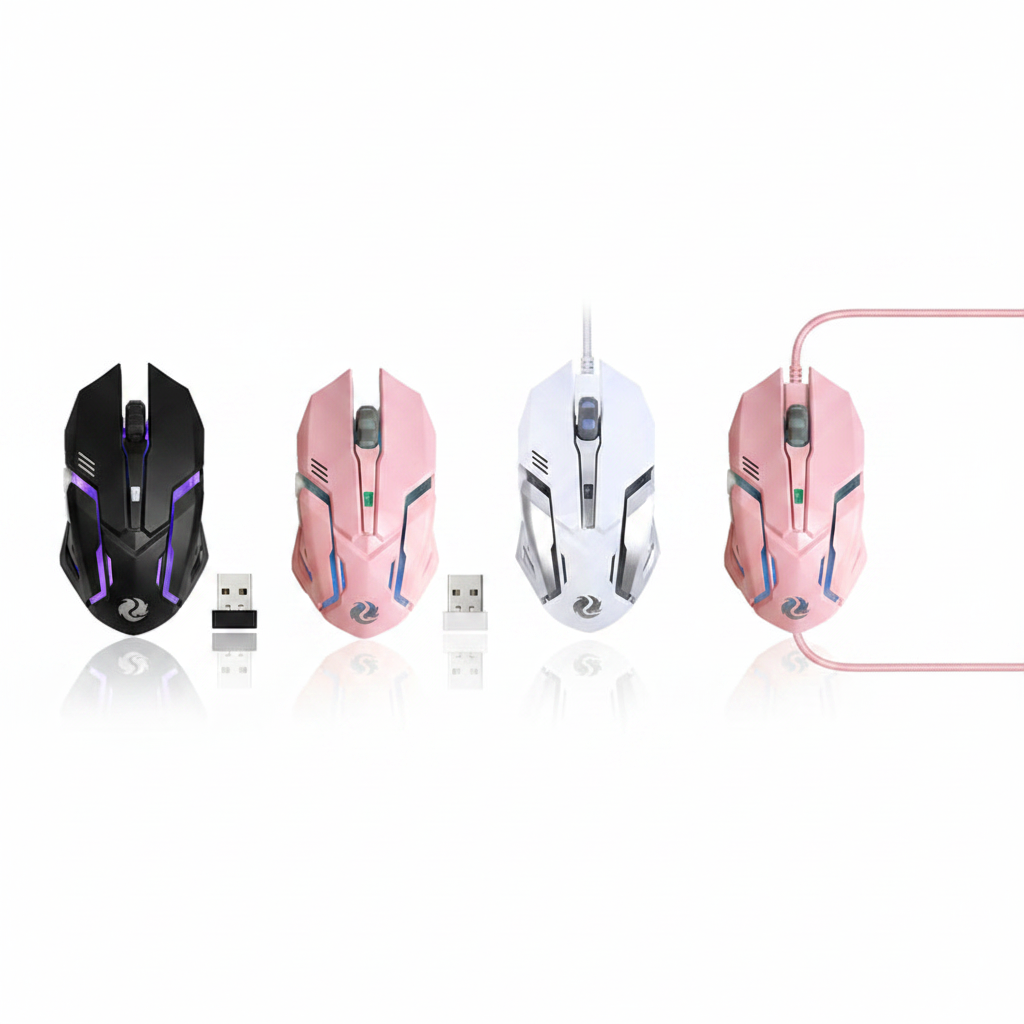 Souris Gaming T1 — Noir, Rose & Blanc