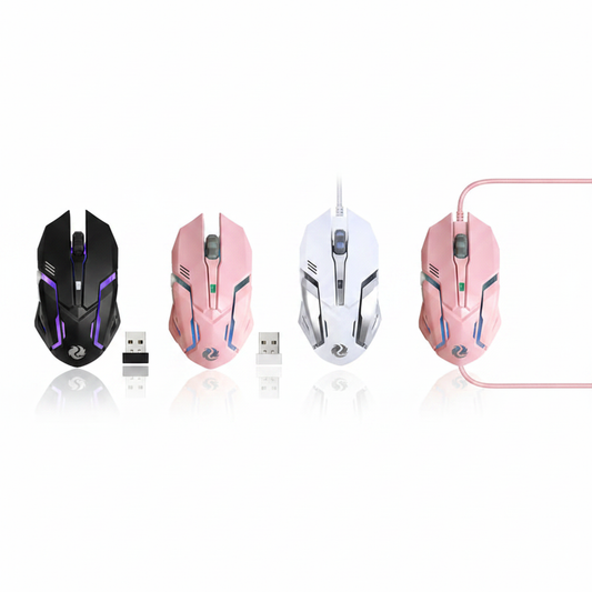 Souris Gaming T1 — Noir, Rose & Blanc